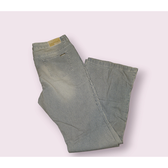 Michael Kors Selma Flare Wide Leg Denim Jeans Size 14 Blue White Striped - Picture 8 of 12